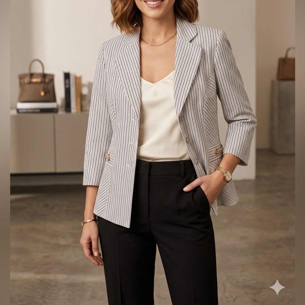 Striped White Blazer